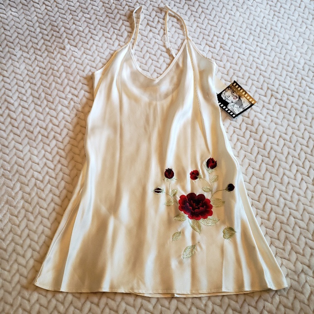 MARILYN MONROE Embroidered Rose Satin Chemise